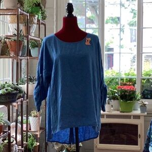 Stunning blue linen tunic size L made in Italy. Closet closed 8/18 to 9/8